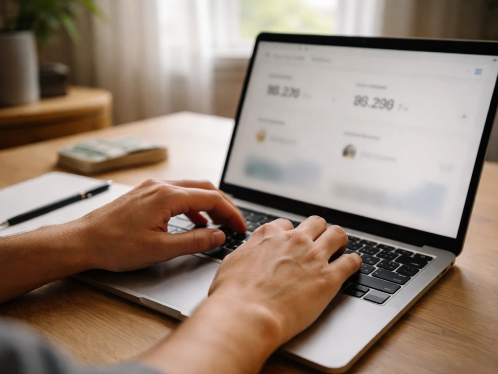 Minimal photo of a laptop showing generic video analytics metrics, suggesting YouTube net worth estimation