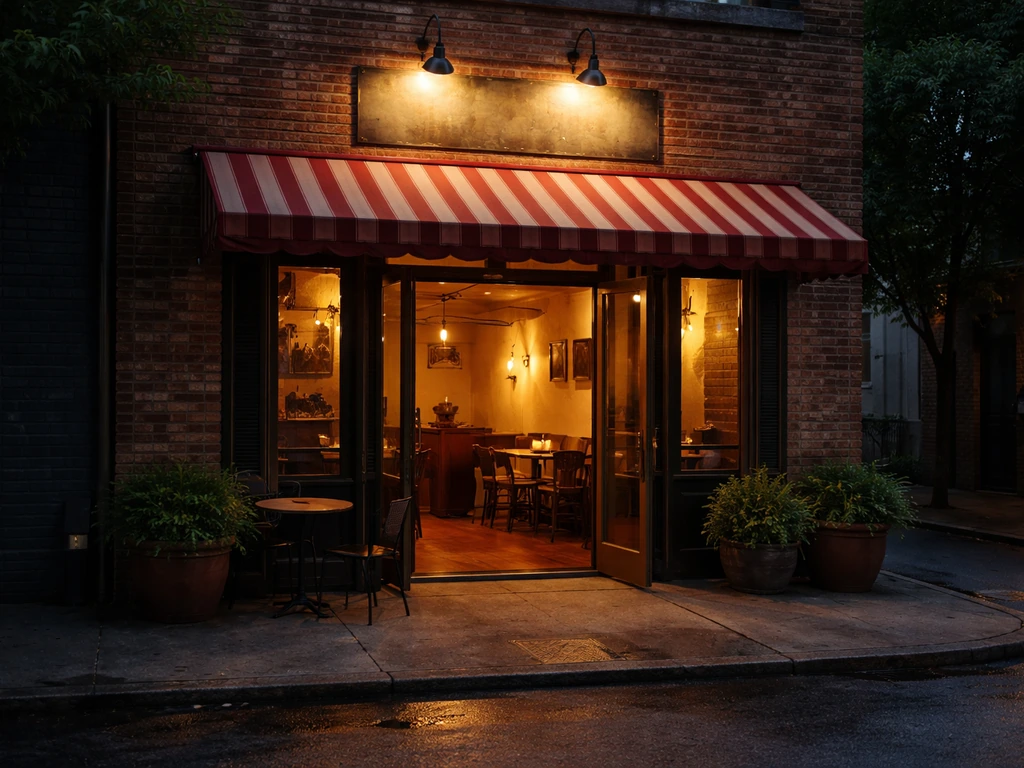 Warm early-2000s Italian restaurant storefront with simple signage and brick sidewalk in Charlotte ambiance.