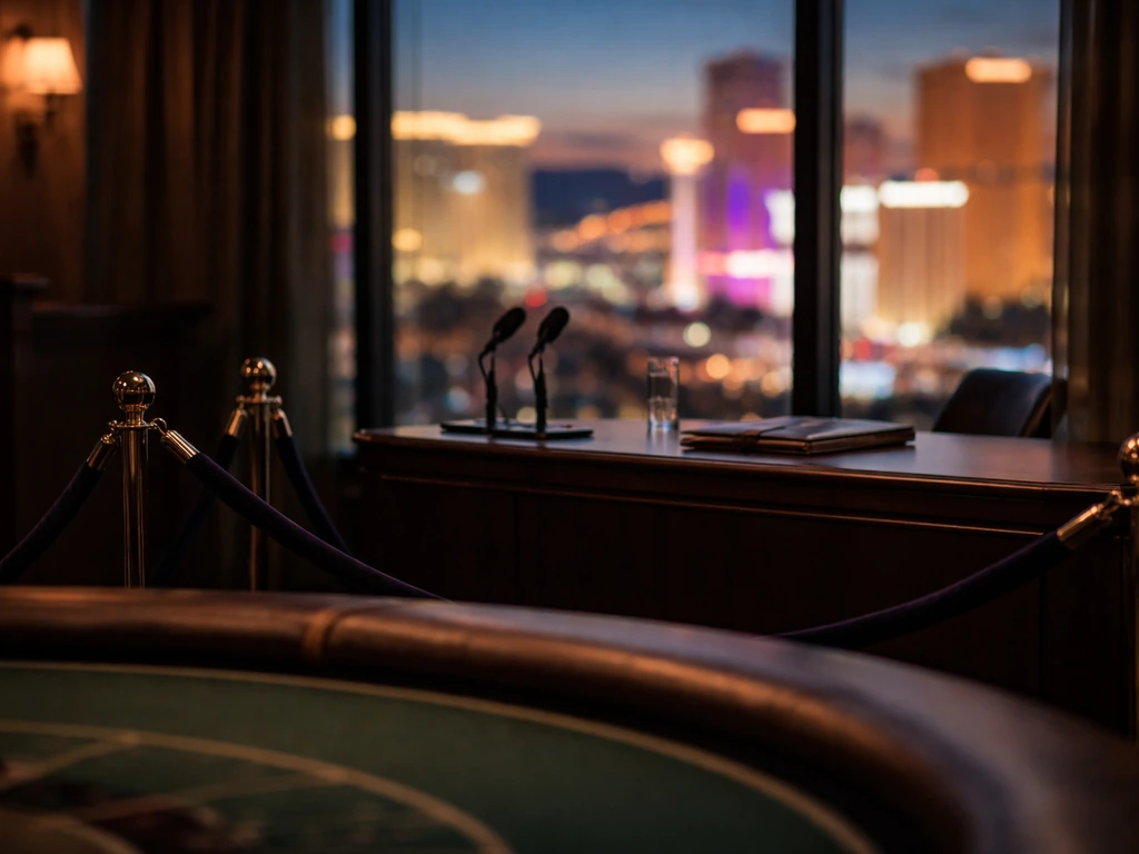 Minimal photo of a Las Vegas gaming and media setting symbolizing the Fertitta brothers’ shared business fortunes.